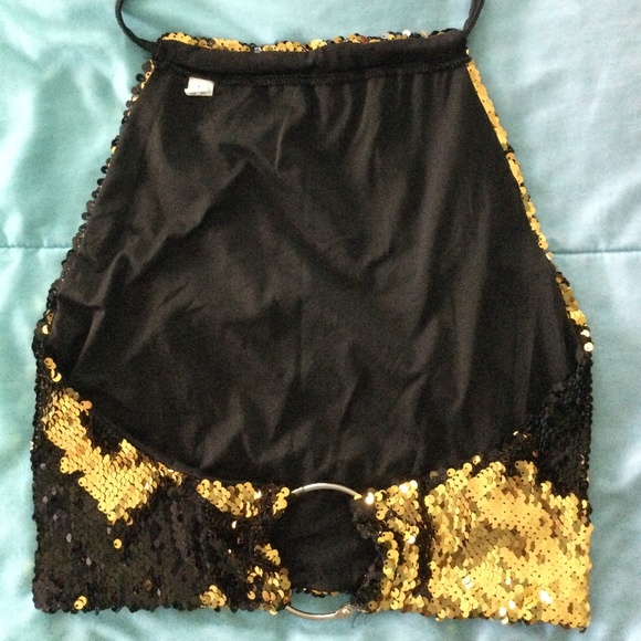 Gold Sequin Halter Top - Picture 2 of 2